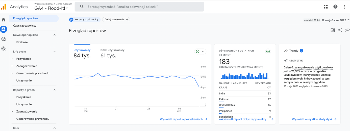 screen z Google Analytics - przegląd raportów