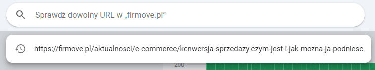 Widok pola do wyszukiwania konkretnego adresu URL w Google Search Console