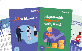 Grafika przedstawiająca strony z e-booków Firmove o AI i księgowości