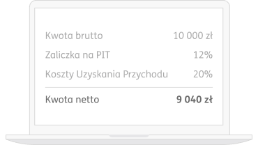 Mockup laptopa z wyliczeniami kalkulatora umowy o dzieło