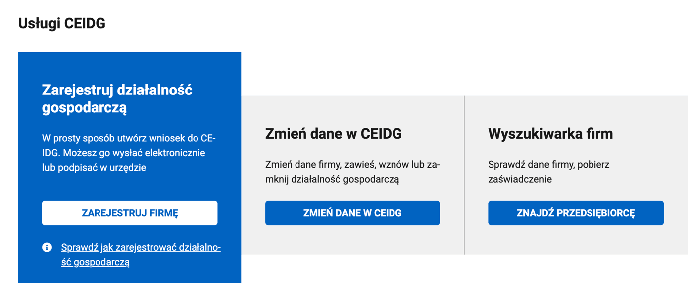 zrzut ekranu ze strony CEIDG