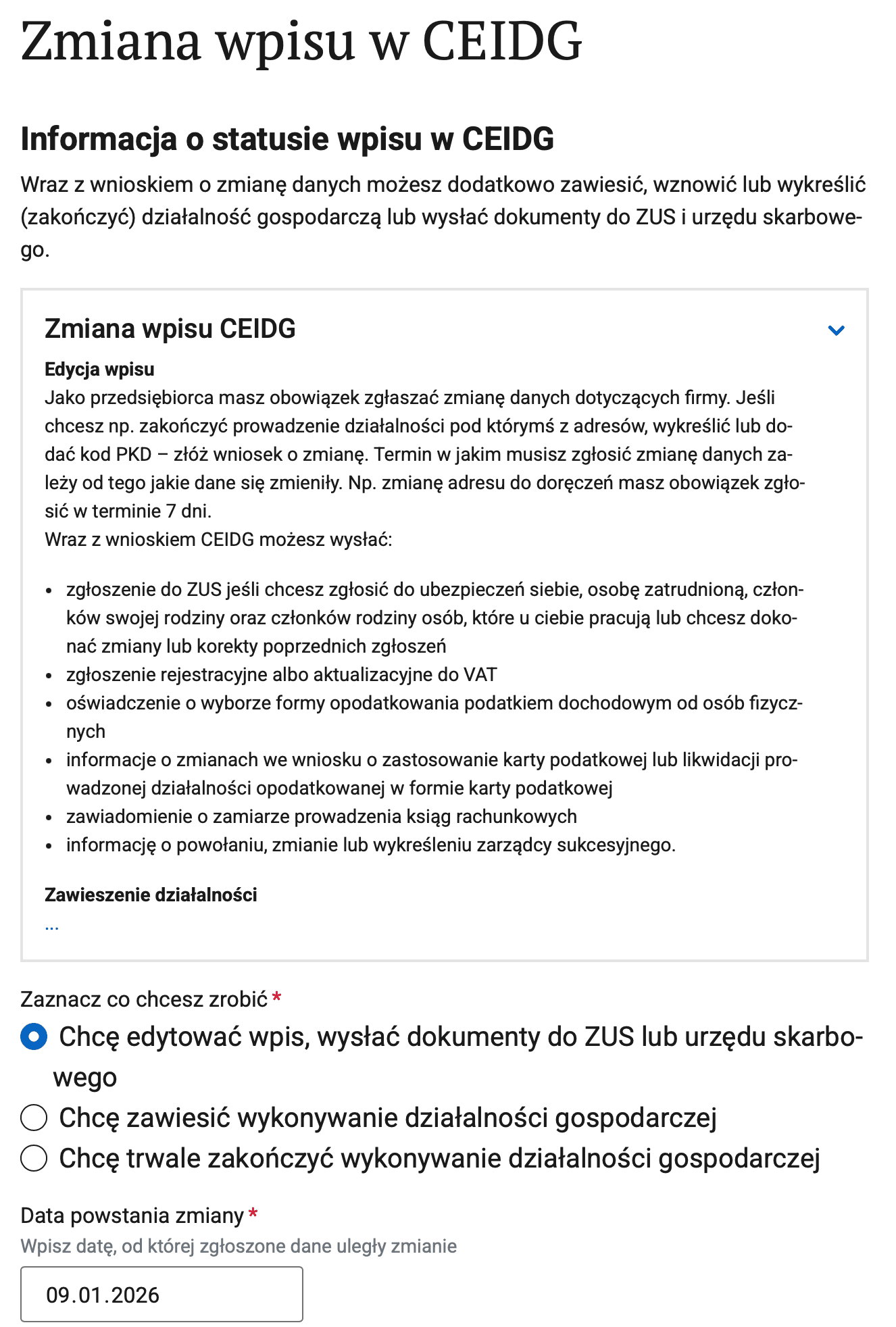 zrzut ze strony CEIDG