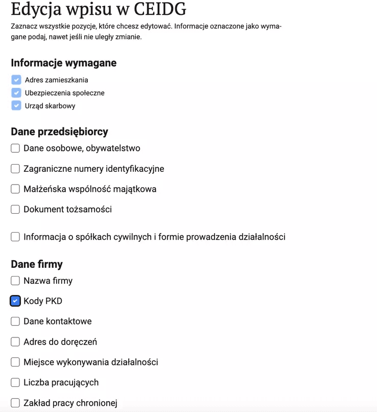 zrzut ze strony CEIDG