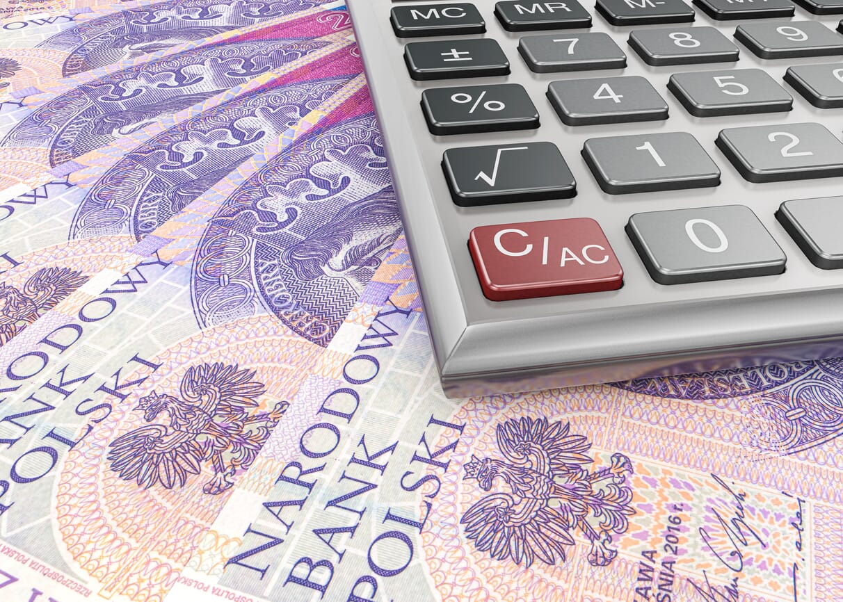kalkulator i banknoty pieniężne 