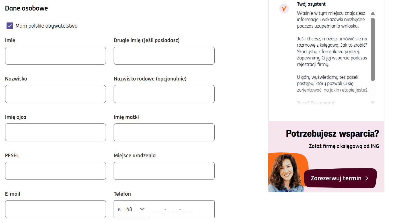 dane osobowe screen z wniosku o rejestrację firmy
