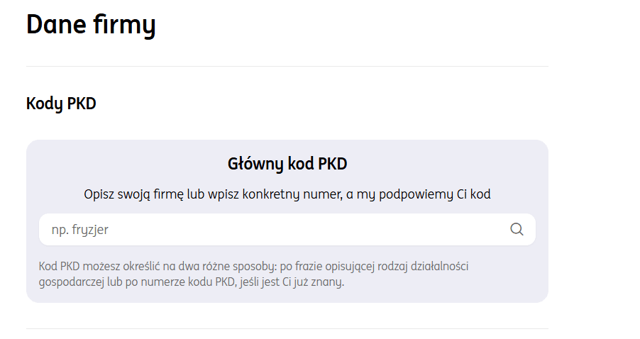 kody PKD wybór