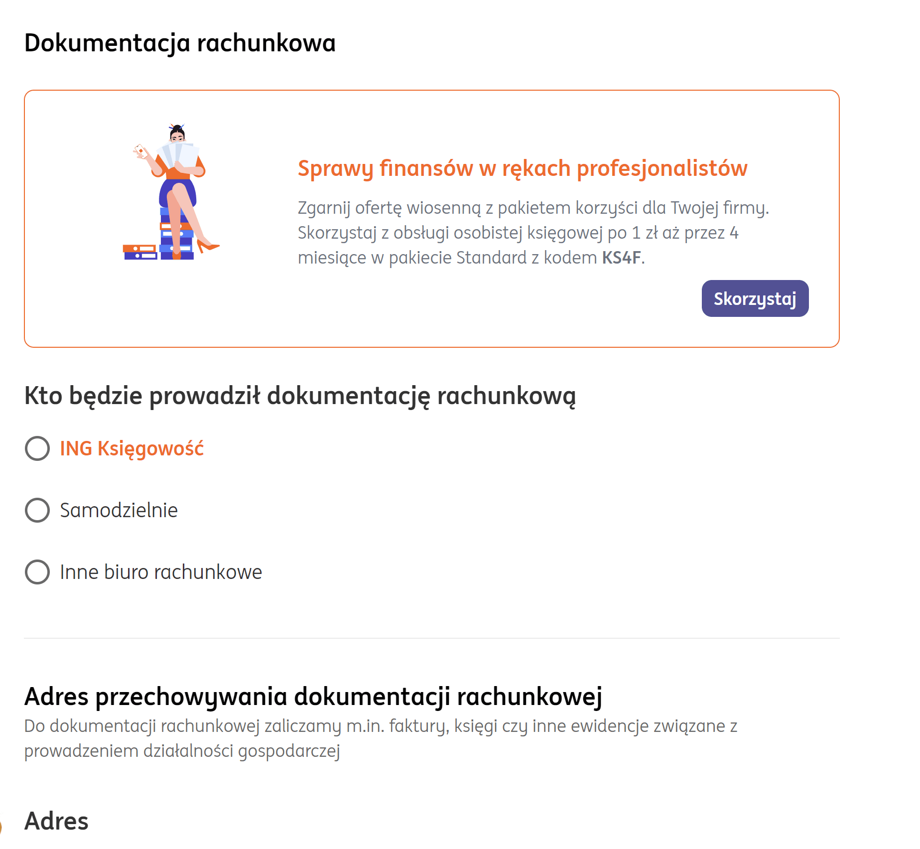 księgowość - screen z wniosku o rejestrację firmy