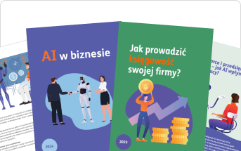 Grafika przedstawiająca strony z e-booków Firmove o AI i księgowości