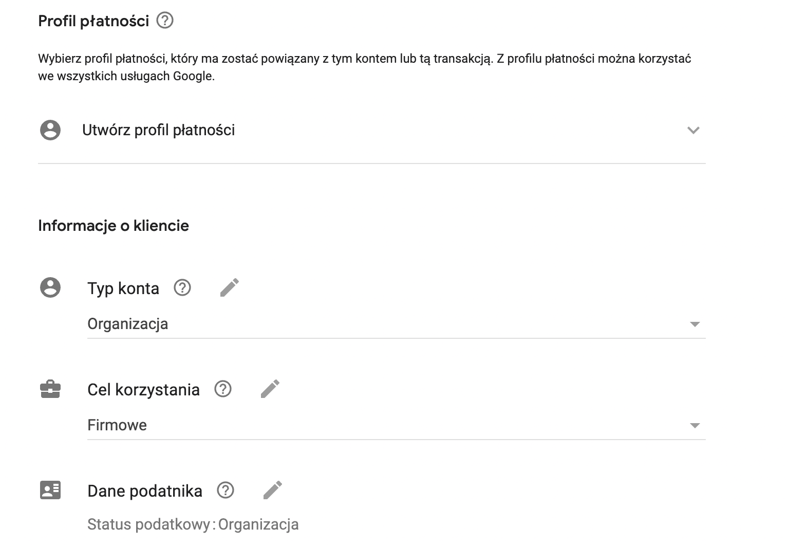 profil płatności Google Ads