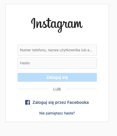 Widok logowania instagram