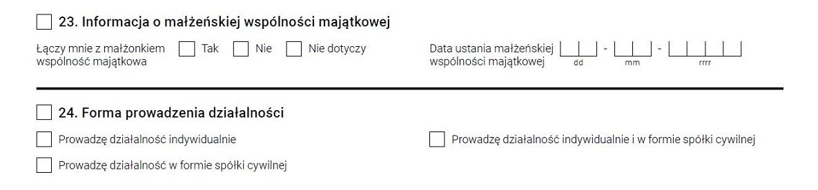 Informacje o małżeńskiej wspólności majątkowej na wniosku ceidg-1