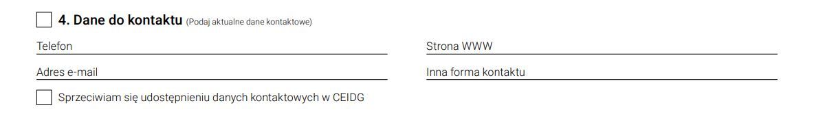 formularz ceidg-1 - dane kontaktowe